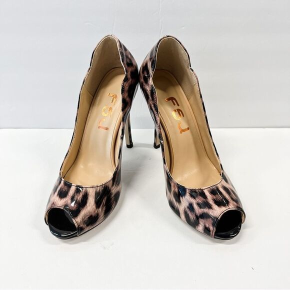 FSJ Women Slide Peep Toe High Heels Pumps Sexy Stilettos Patent Leather Shoes - Picture 2 of 7